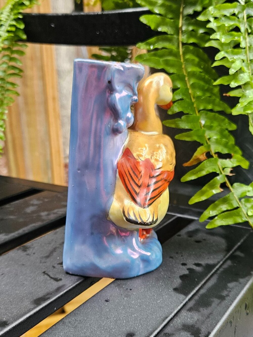 Vintage Majolica Lusterware Wall Pocket - Duck Flowers - Picture 3 of 9